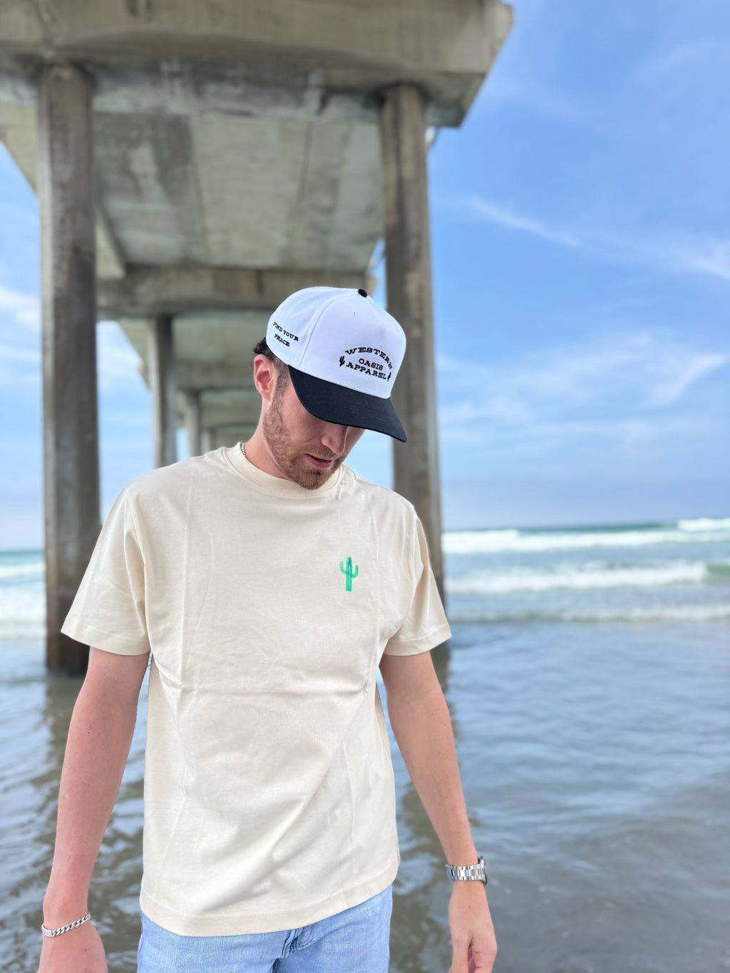 White Short Sleeved T-Shirt Cropped (Cactus)
