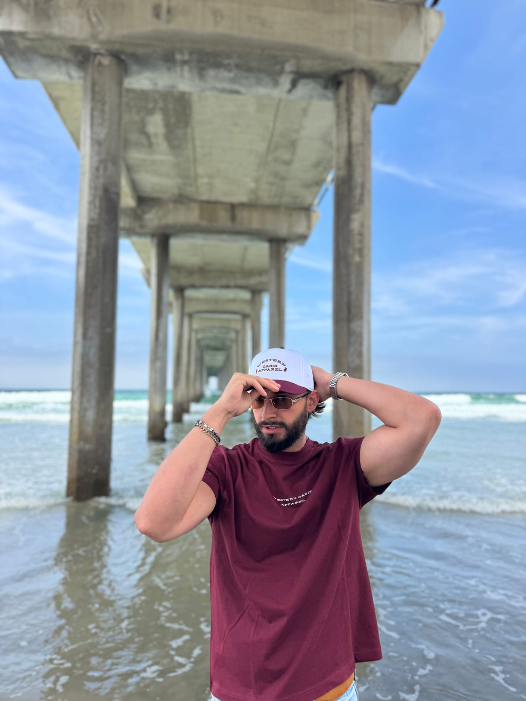 Short Sleeved Shirt (Cropped)- Maroon "Western Oasis"