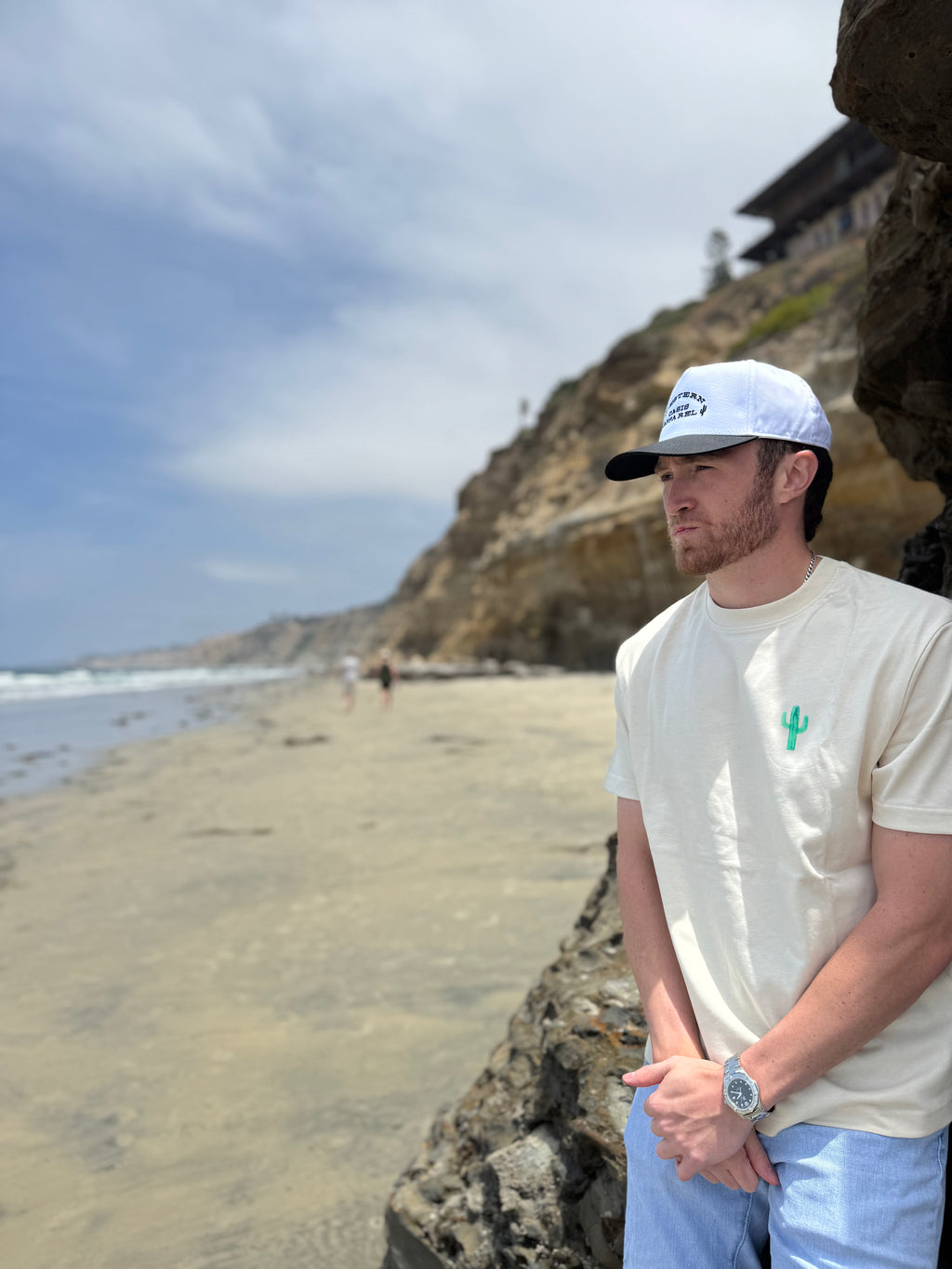 White Short Sleeved T-Shirt Cropped (Cactus)